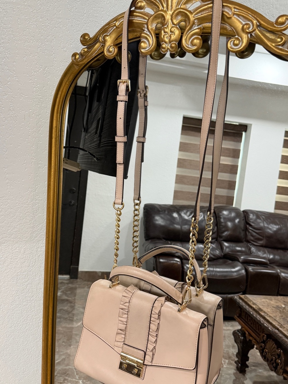 Michael Kors Blush Pink Leather Shoulder Bag with Gold Chain